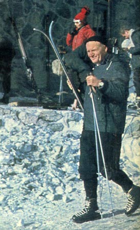 Pope John Paul II carrying skis